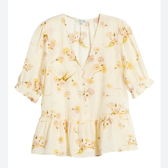 Madewell Tops - Madewell Courtyard Carnation Print Ruffle Hem Top